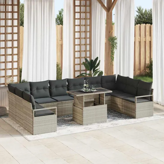 vidaXL Tuin Sofa Set 11 st 10-zits Lichtgrijs poly rattan