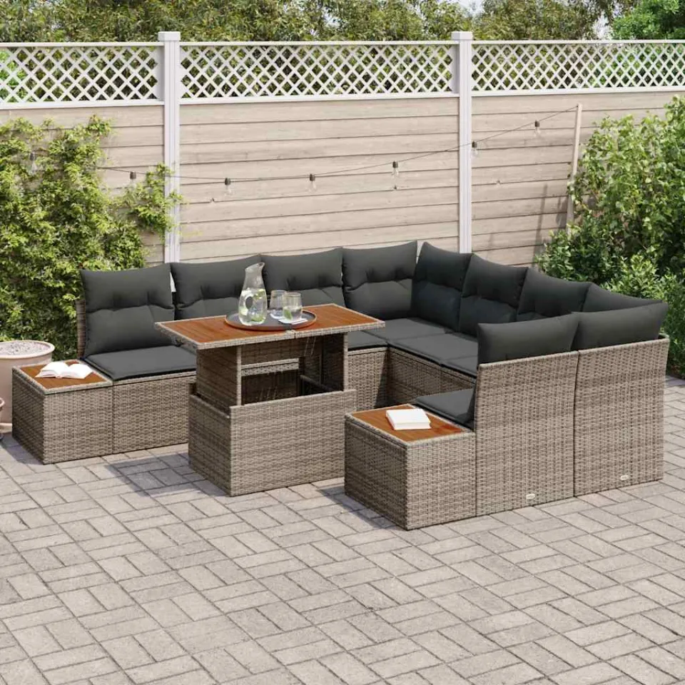 vidaXL Tuin Sofa Set 9 st Grijs Poly riet, foto 3