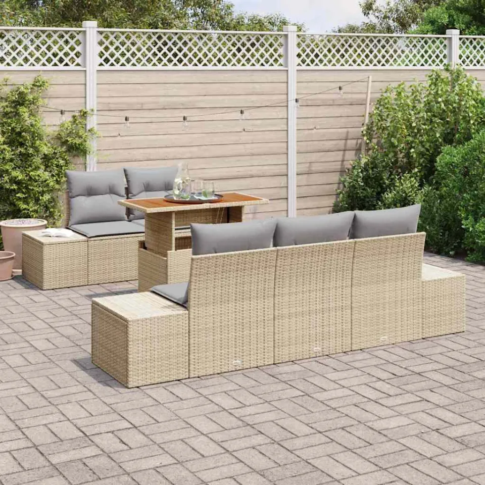 vidaXL Tuin Sofa Set 6 st Beige Poly riet, foto 3