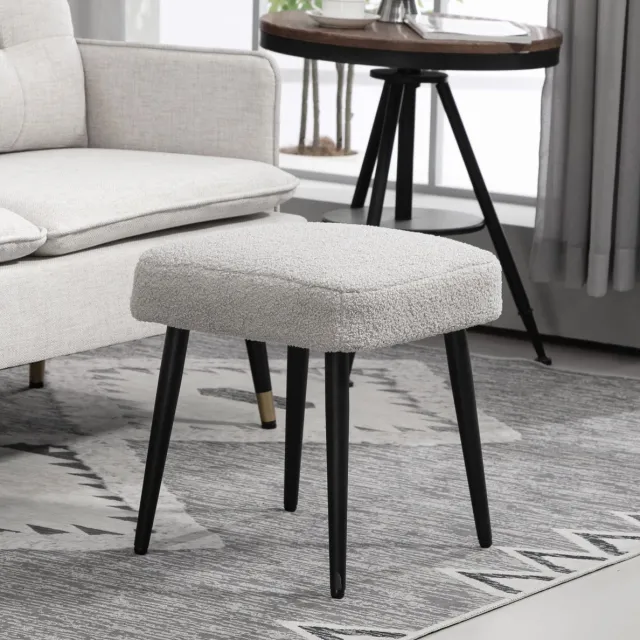 MEUNIQ voetenbankje vierkant 42 x 42 x 47 cm met zachte kasjmierlook, polyester zitting en stalen poten, zitkruk voor woonkamer of slaapkamer, lichtgrijs