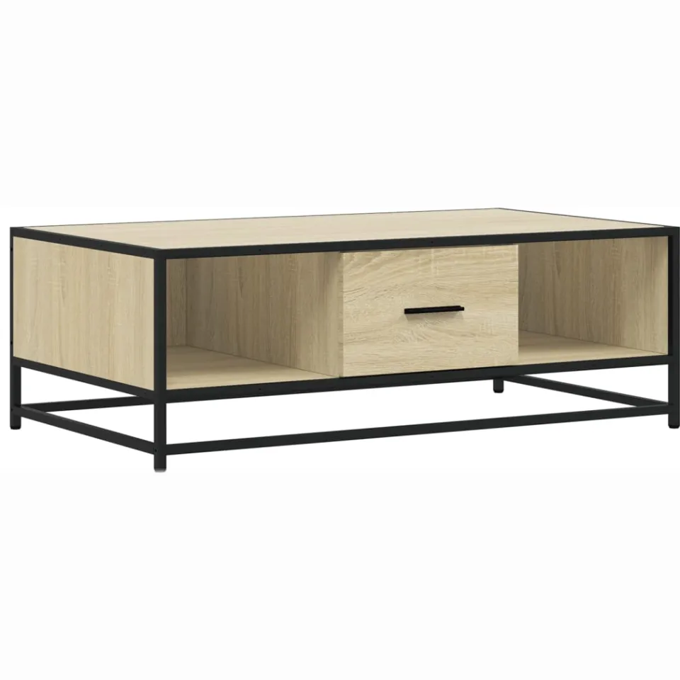 vidaXL Salontafel 100x57x35 cm bewerkt hout en metaal sonoma eiken Bruin