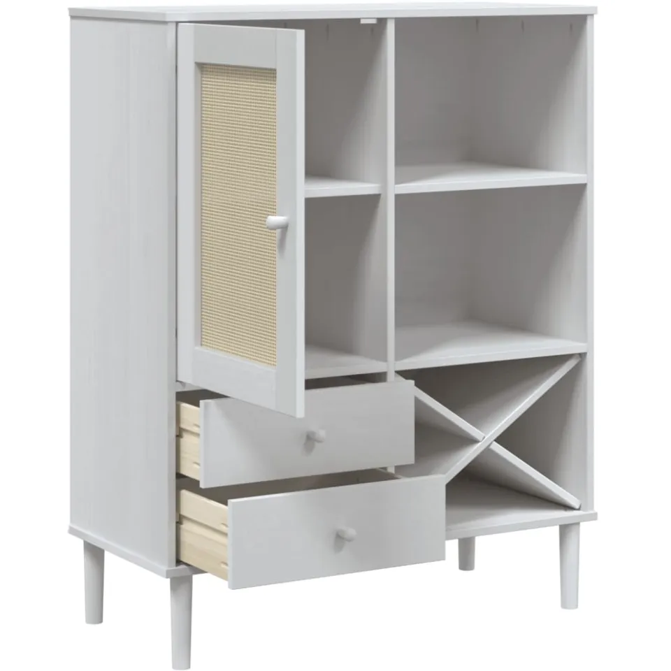 vidaXL Hoge kast SENJA 90x40x112 cm rattan look massief grenenhout wit, foto 4