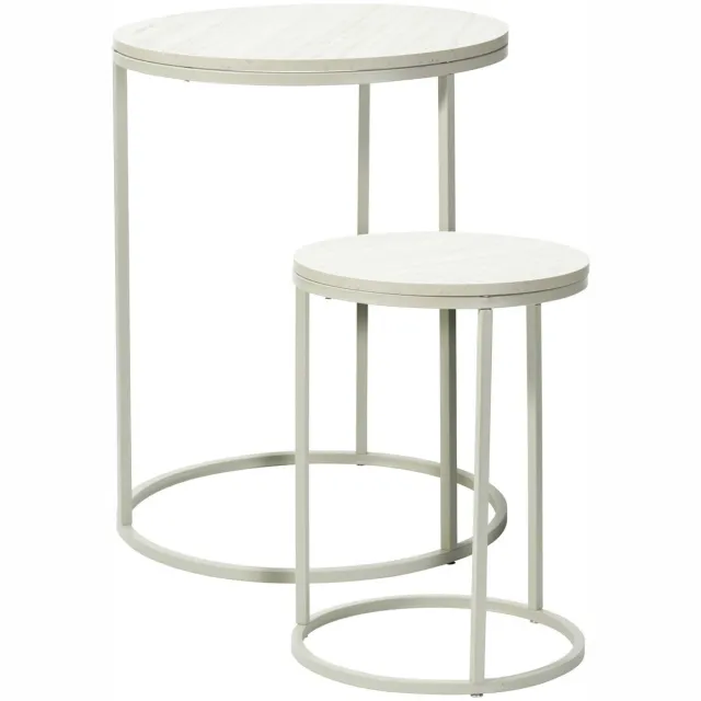 Home & Styling Bijzettafeltjes set 2x stuks Verona - wit - D40 x H50 cm/D30 x H40 cm - metaal/hout - plantenpot verhoger - koffie tafels Ivoorwit