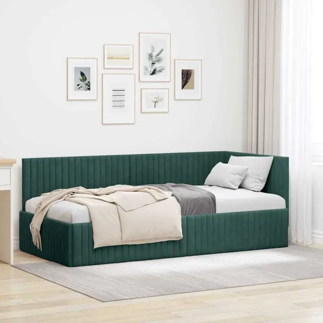 vidaXL Hoekbedframe Donkergroen 90 x 200 cm fluweel