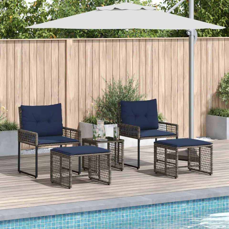 vidaXL Buitenmeubelset 5 st Grijs en Marineblauw, foto 2