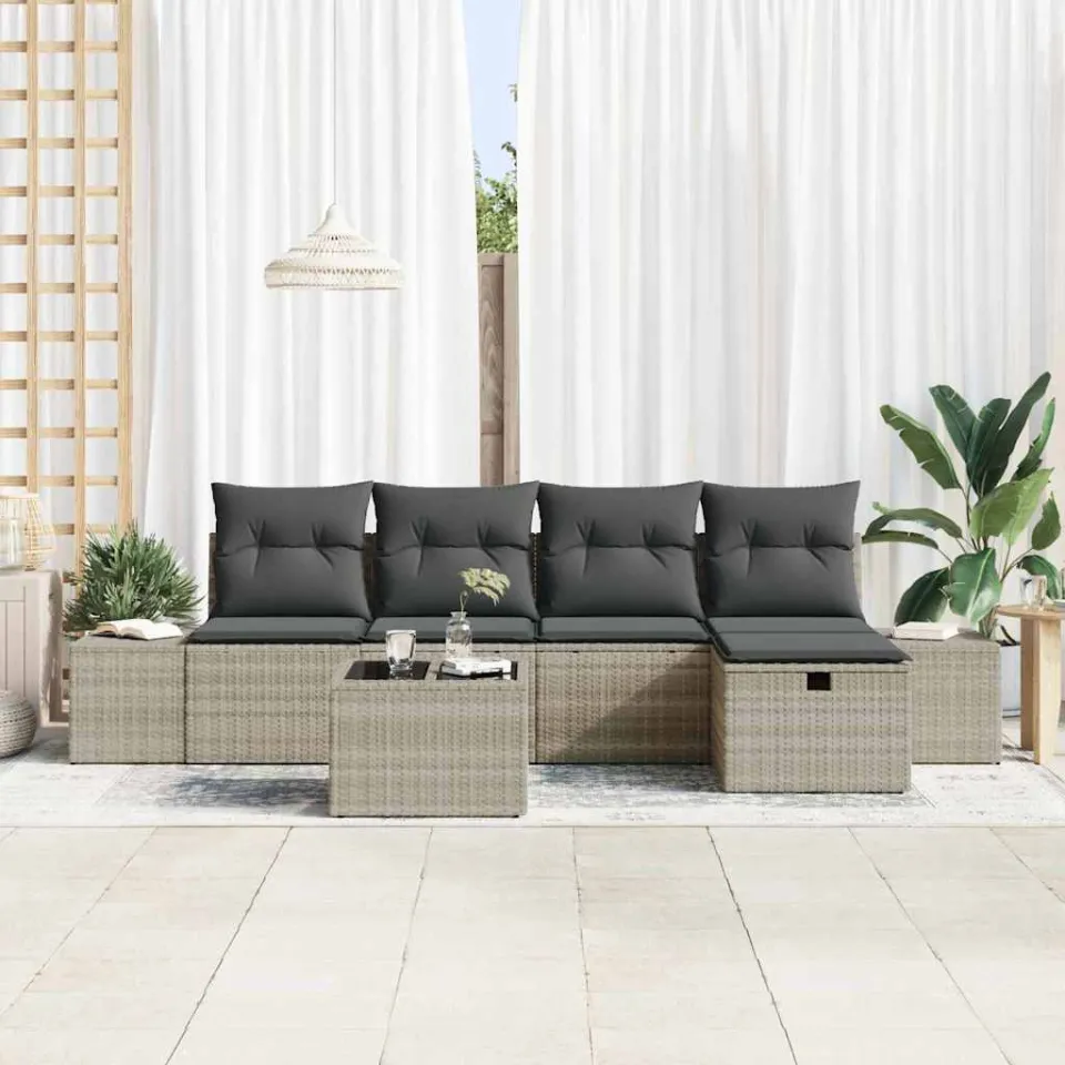 vidaXL Tuinbankenset 6 st Lichtgrijs poly rattan, foto 3