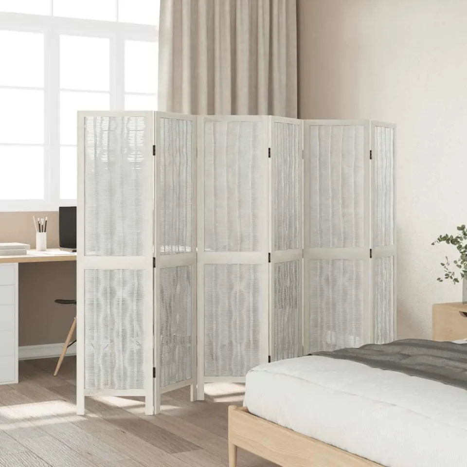 vidaXL Kamerscherm met 6 panelen massief paulowniahout wit, foto 3