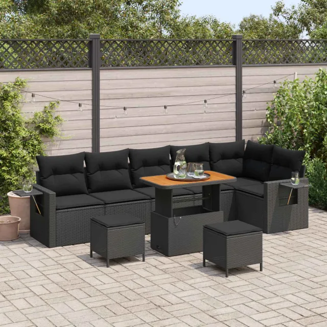 vidaXL Tuinbankenset 9 st Zwart poly rattan, foto 2