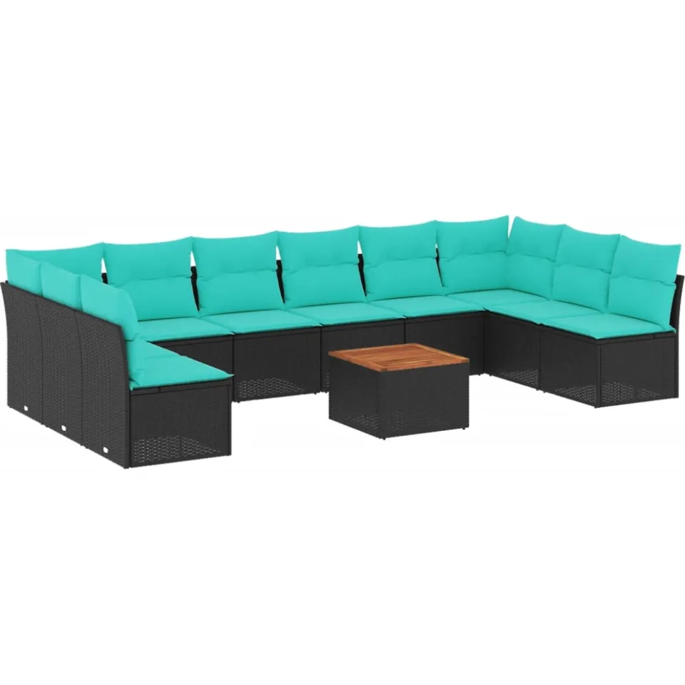 vidaXL 11-delige Loungeset met kussens poly rattan zwart, foto 3