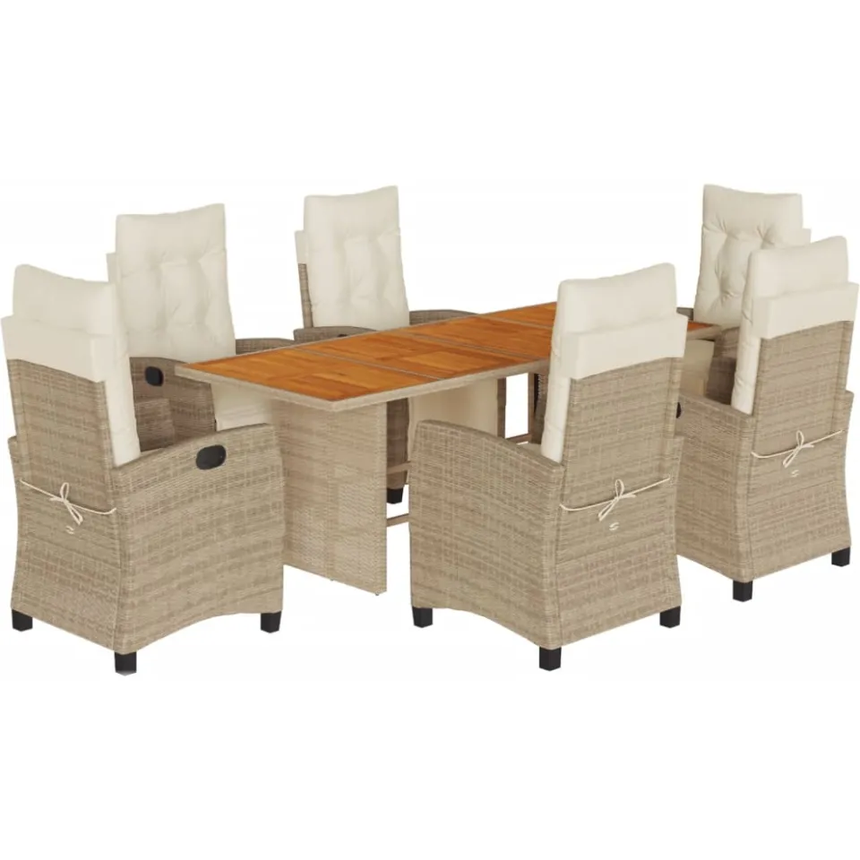 vidaXL 7-delige Tuinset met kussens poly rattan beige