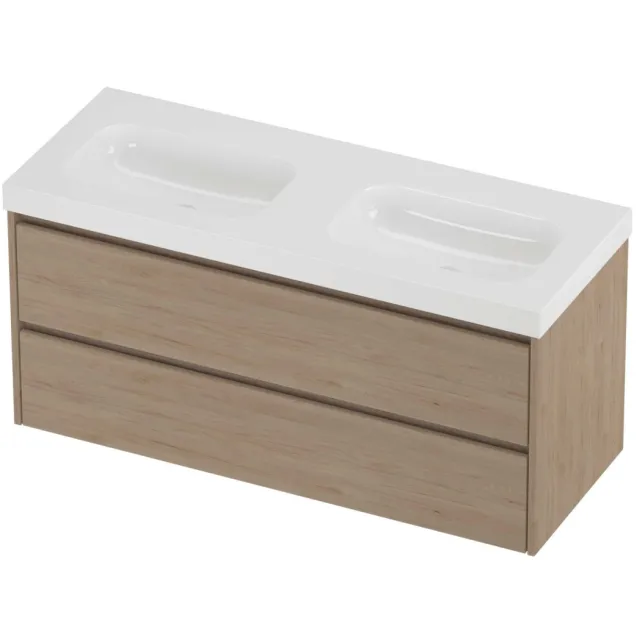 Proline Haga Badmeubelset Polystone Mezza Dubbel 120x46x58 cm Glans Wit Ideal Oak Eiken