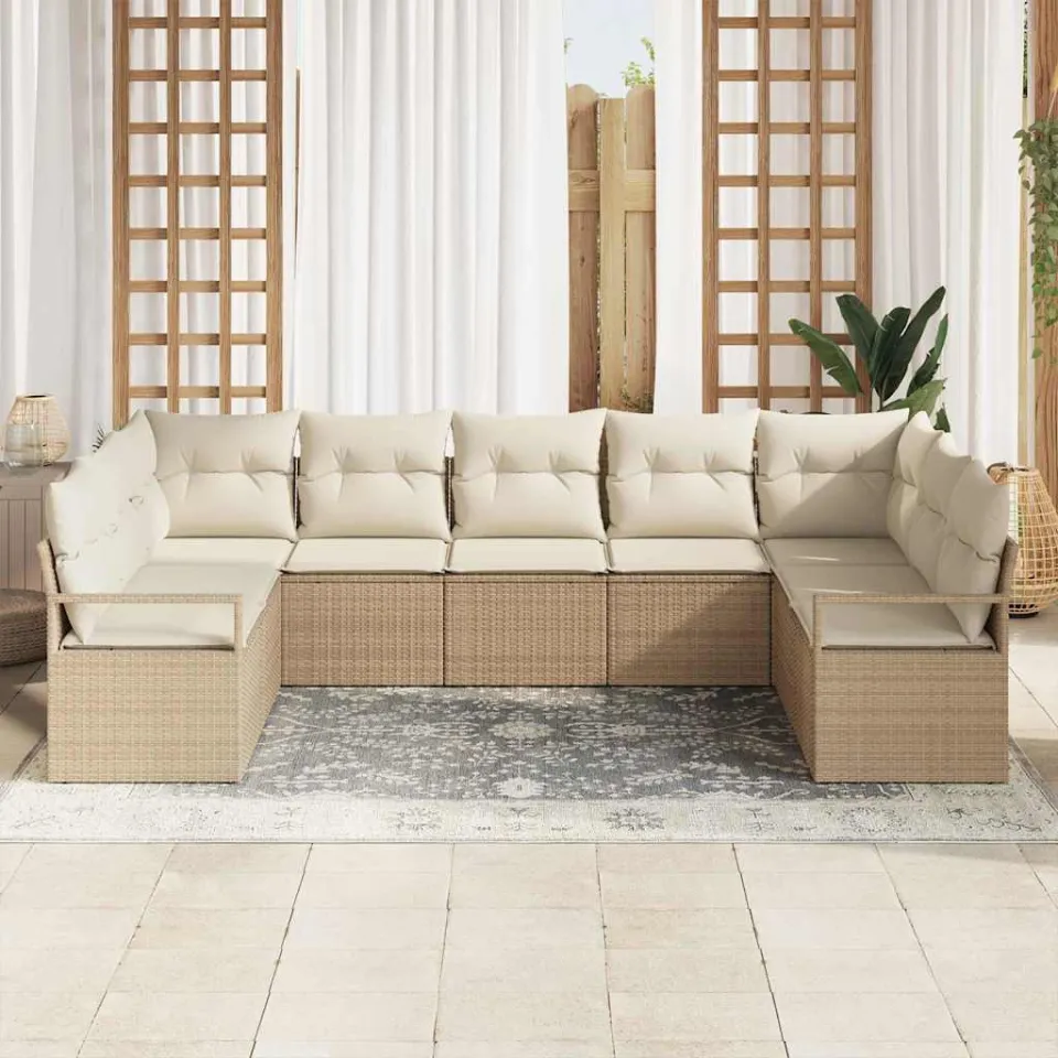 vidaXL Tuinbankenset 9 st Beige en Wit poly rattan, foto 3