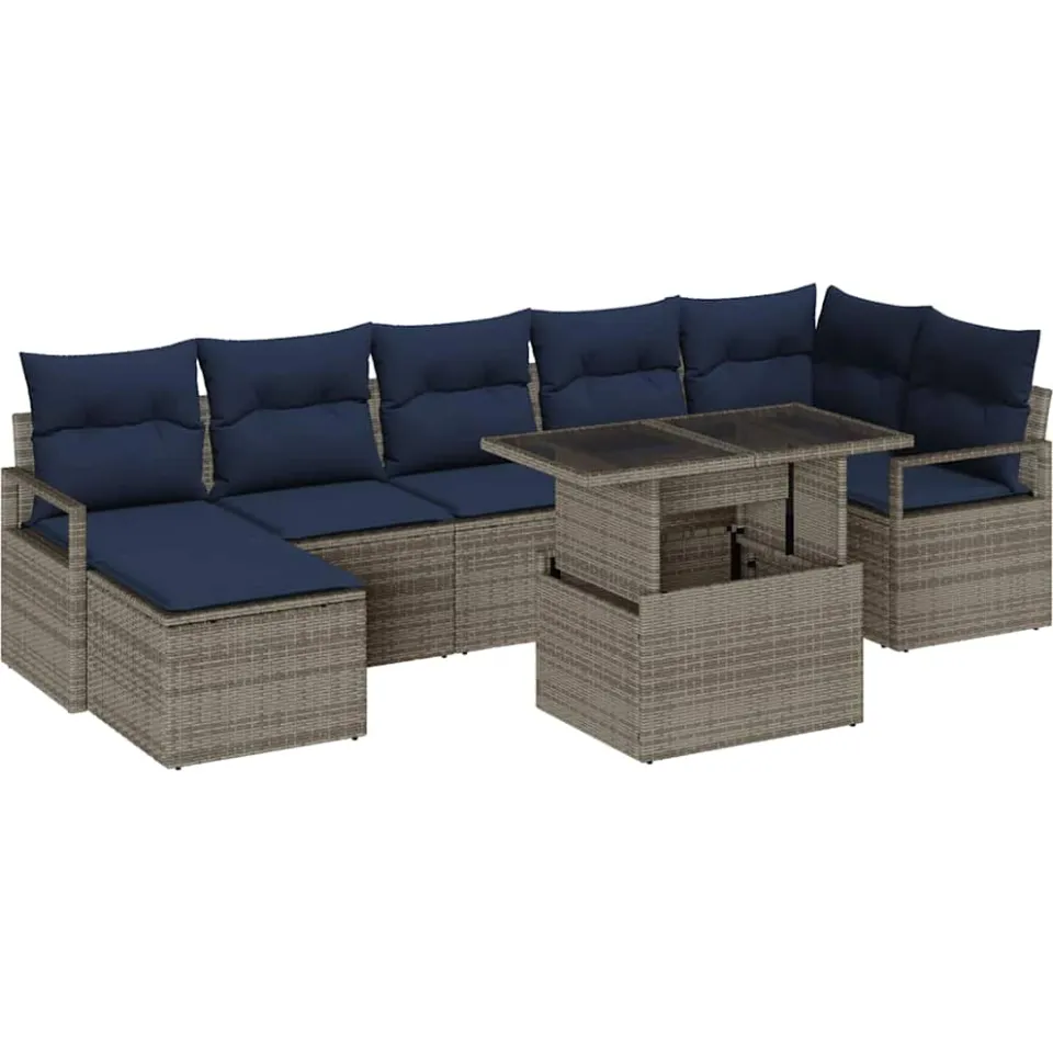 vidaXL Tuin Sofa Set 8 st Grijs en Marineblauw poly rattan, foto 3