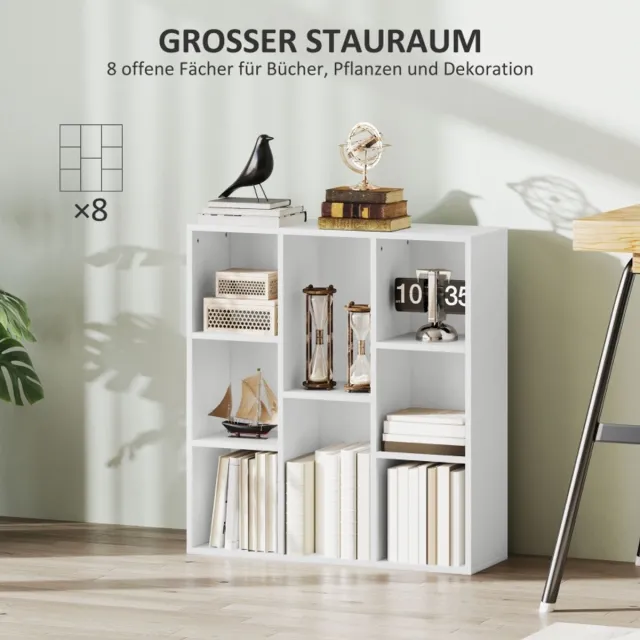 DESMIU Boekenkast - Open Kast Met 8 Vakken - Horizontaal Of Verticaal Plaatsbaar - Voor Woonkamer, Slaapkamer En Kantoor - Spaanplaat - 74,3x24x80 Cm - Wit