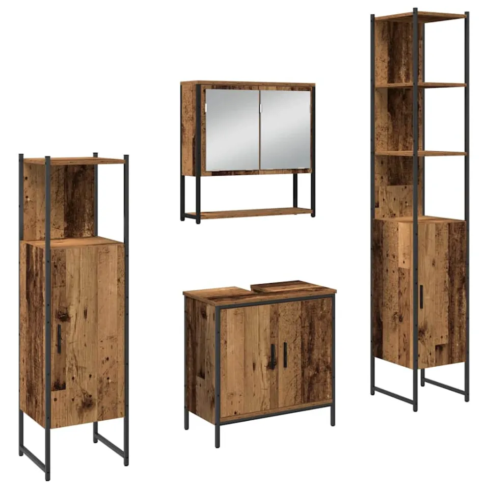 vidaXL Badkamermeubelset 4 st Bruin 33 x 33 x 185,5 cm Bewerkt hout