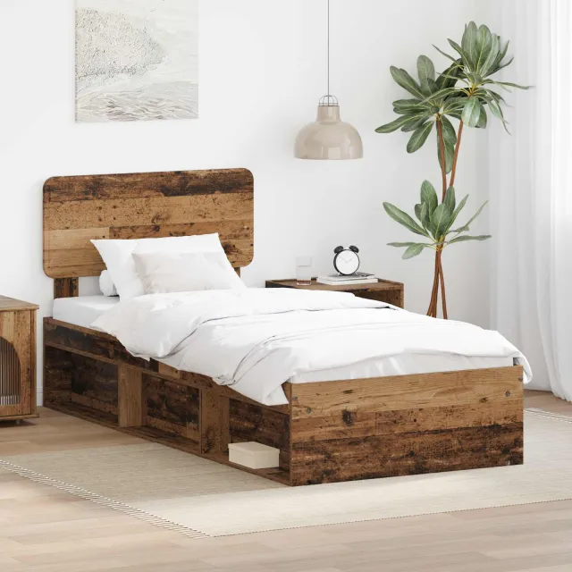 vidaXL Bedframe met hoofdeinde Oudhout 75 x 190 cm Massief grenenhout Bruin