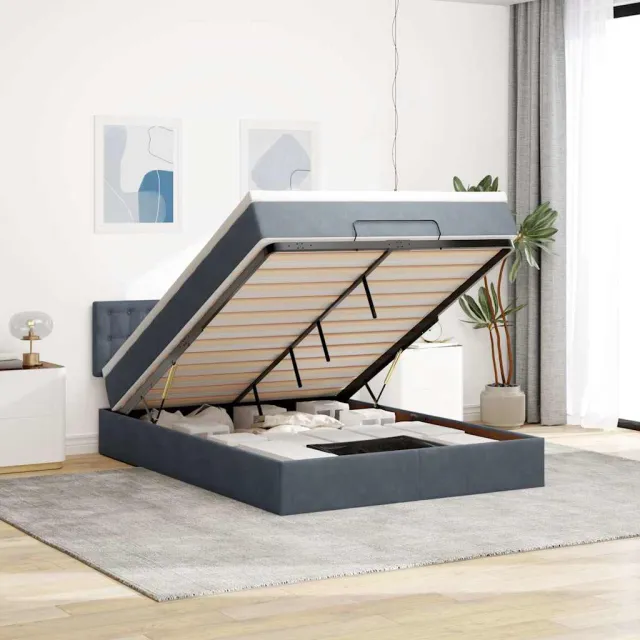 vidaXL Ottoman bed met matras en LED's 140x190cm fluweel donkergrijs grijs