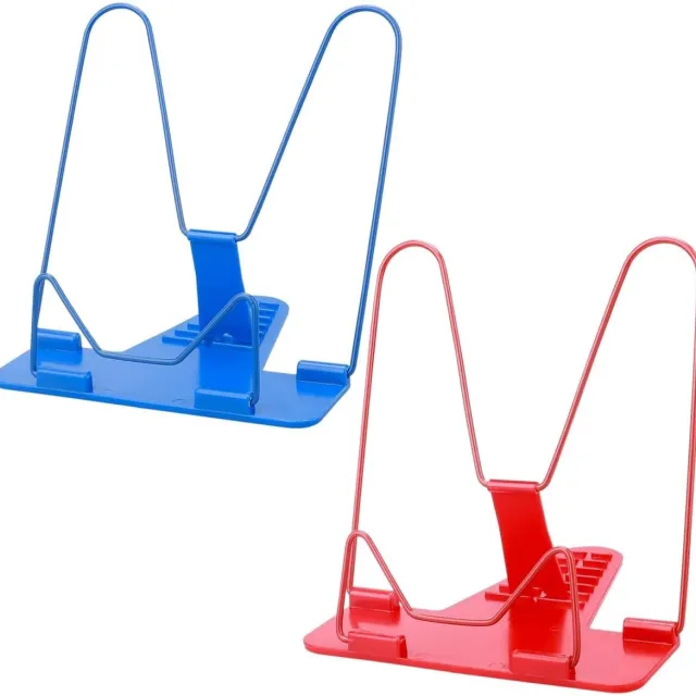 Excitat Boekenplank leesrek - Kinderboekenplank - Verstelbare planken - Draagbaar kookboekrek voor kinderen - Geschikt voor lezen, keuken, bibliotheek en kantoor - Rood en blauw - 2 stuks