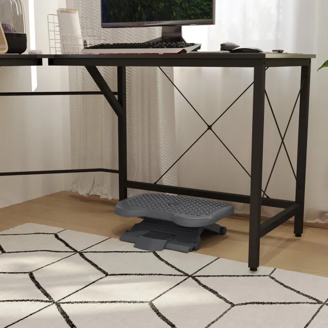 MODFU Voetenbankje - Verstelbaar - Massage - Bureau - Kunststof - Donkergrijs - 46x35cm