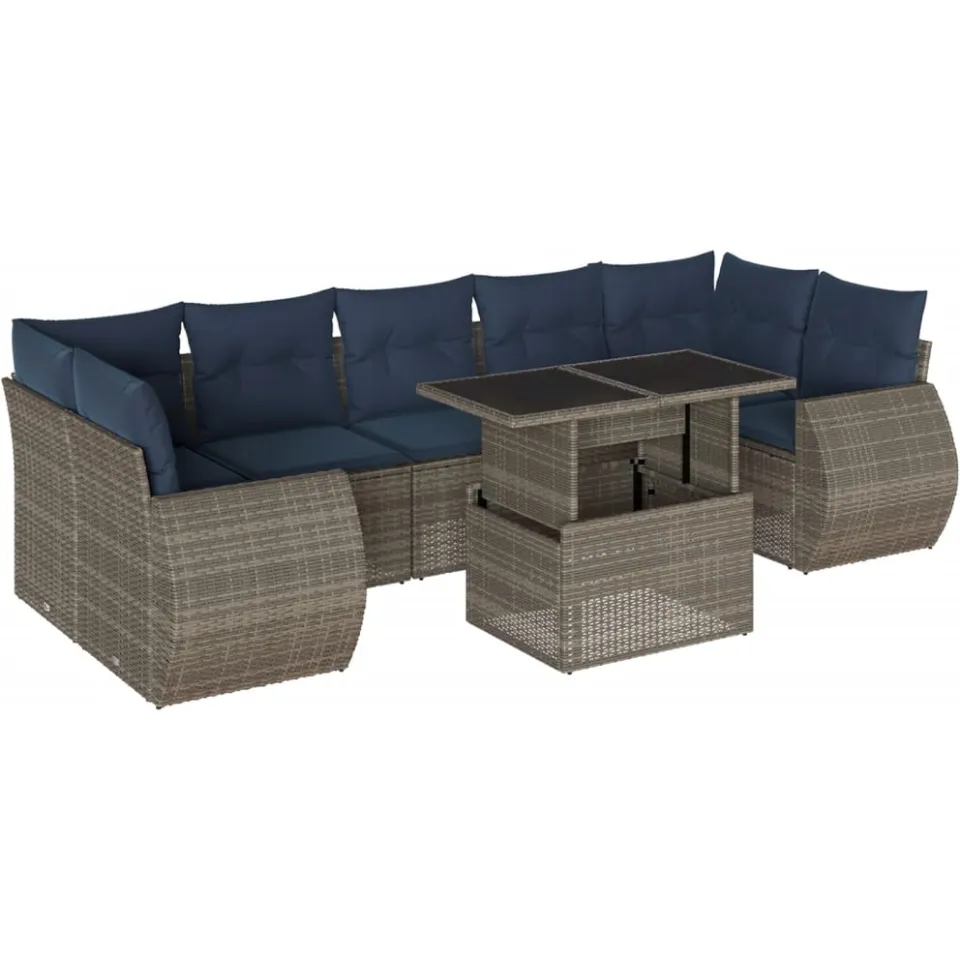 vidaXL 8-delige tuinbankset met kussens, grijs polyrotan, foto 3