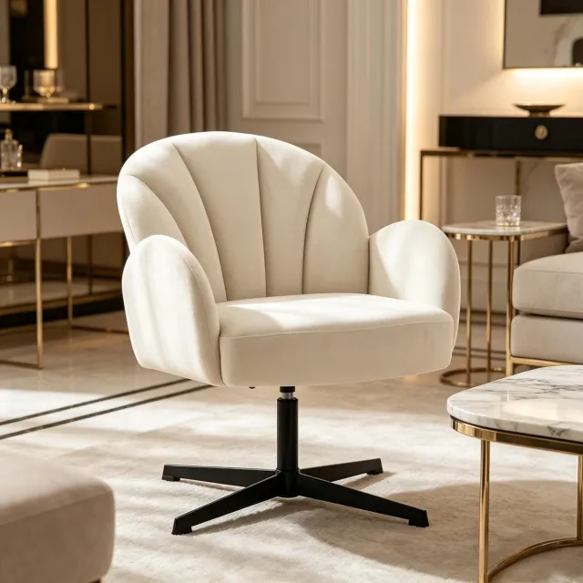 HAUSS SPOLE Fauteuil Draaibaar Shell Vorm Design Stoel Met Armleuningen En 360 Graden Rotatie Voor Woonkamer Slaapkamer En Kantoor Fluweel Beige Zwart