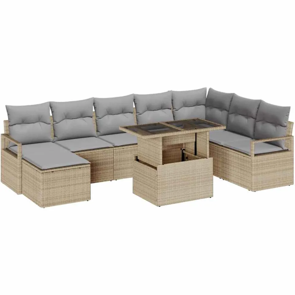 vidaXL Tuin Sofa Set 9 st Beige en Licht Grijs poly rattan