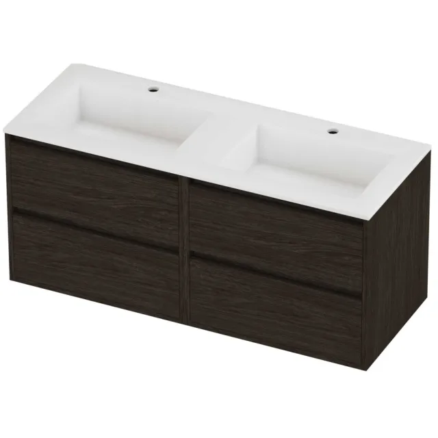 Proline Aristo Badmeubelset Polystone Elegant 4 Laden 120x46x54 cm Mat White Mokka Oak Eiken