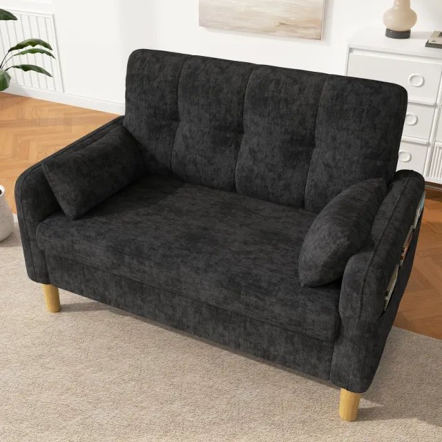 COVREO 2-zits bank 119x78x85 cm grijs chenille, met 2 kussens