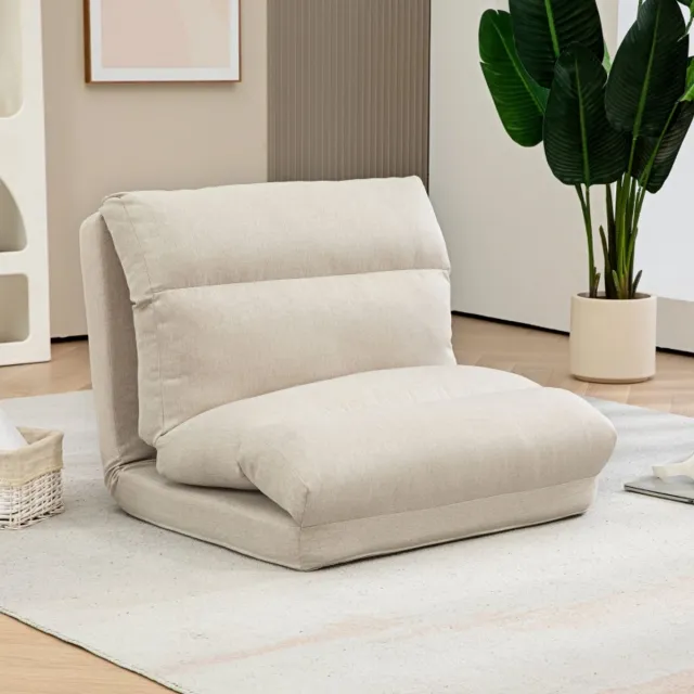 Wishdor Vloerstoel - 6-Standen Verstelbare Rugleuning En Opvouwbaar - Modern Ontwerp - Voor Lezen Of Ontspannen - Polyester Met Linnenlook - Beige - 70 X 72 X 56 Cm