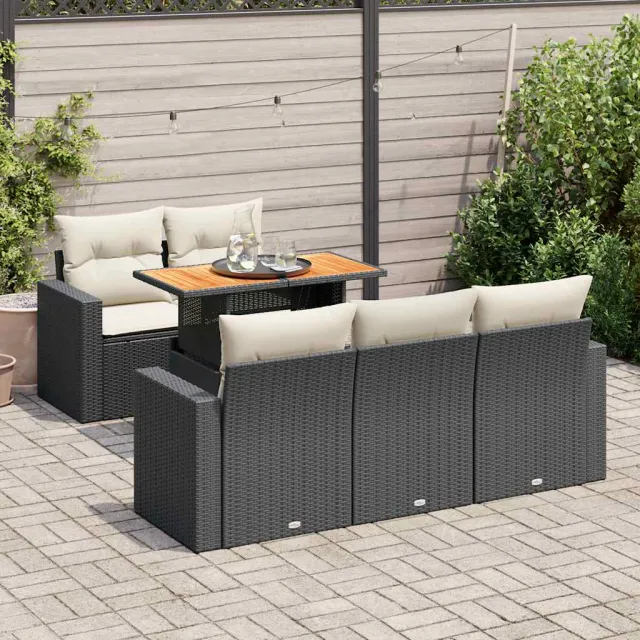 vidaXL 6-delige Loungeset met kussens poly rattan zwart, foto 2