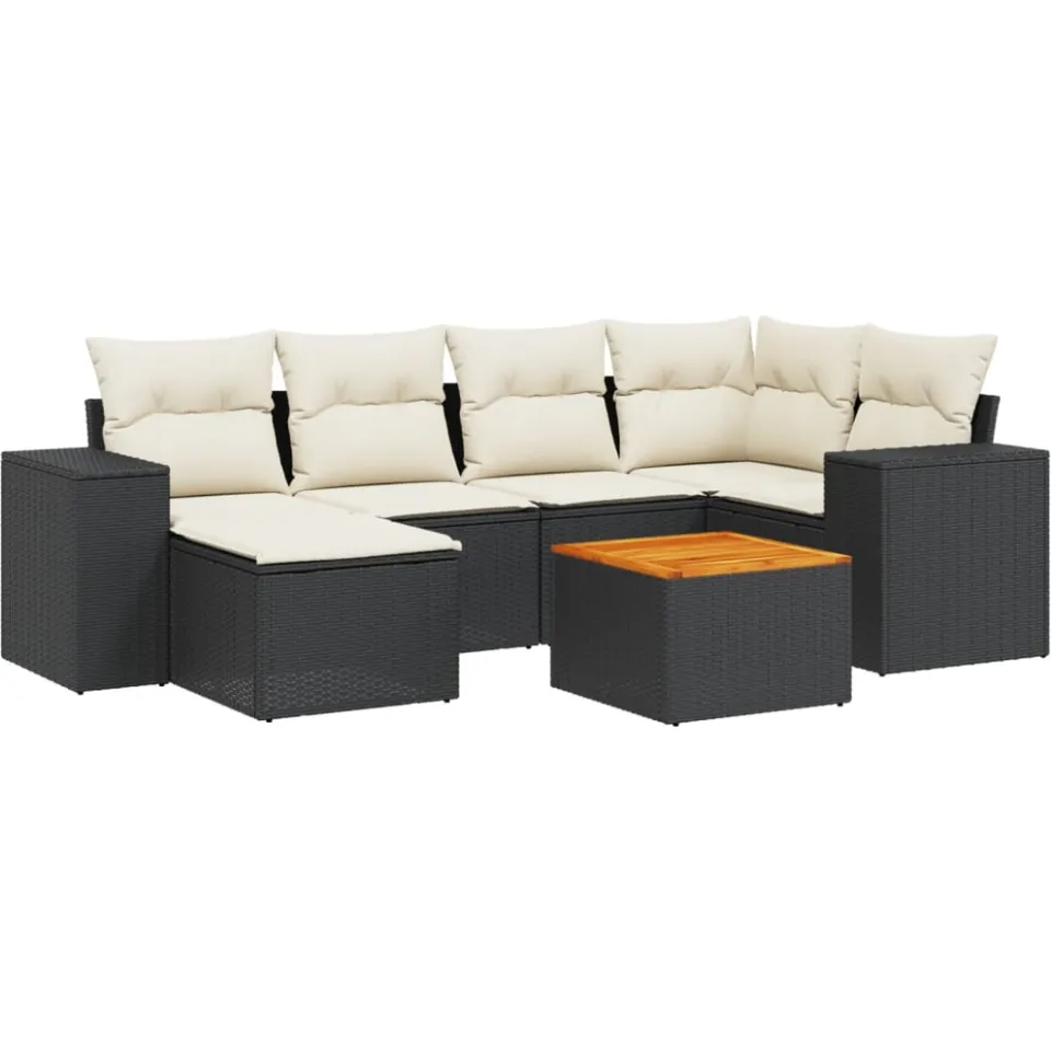vidaXL 7-delige Loungeset met kussens poly rattan zwart, foto 3