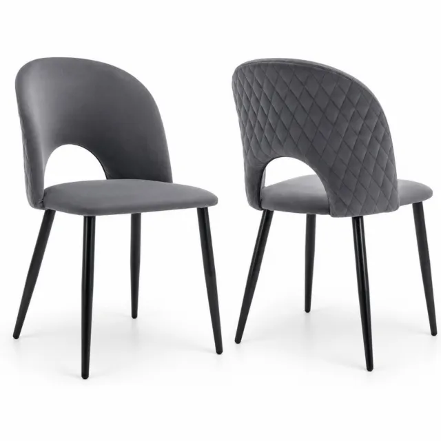 City long dragon LONG DRAGON - Velvet eetkamerstoelen - Set van 2 - Rugleuning met ruitpatroon - Metalen onderstel - Verstelbare voetjes - Grijs