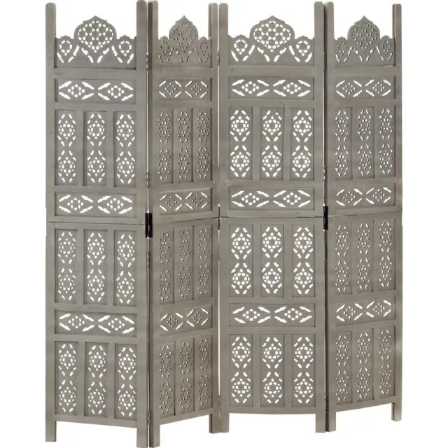 vidaXL Kamerscherm 4 panelen handgesneden 160x165 cm mangohout grijs