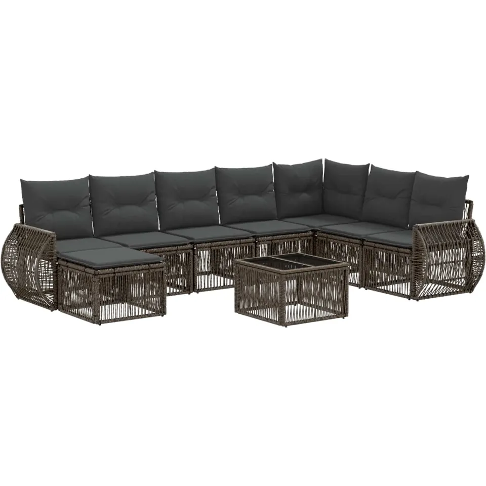 vidaXL Tuinbankenset 9 st Grijs en Donkergrijs poly rattan, foto 3