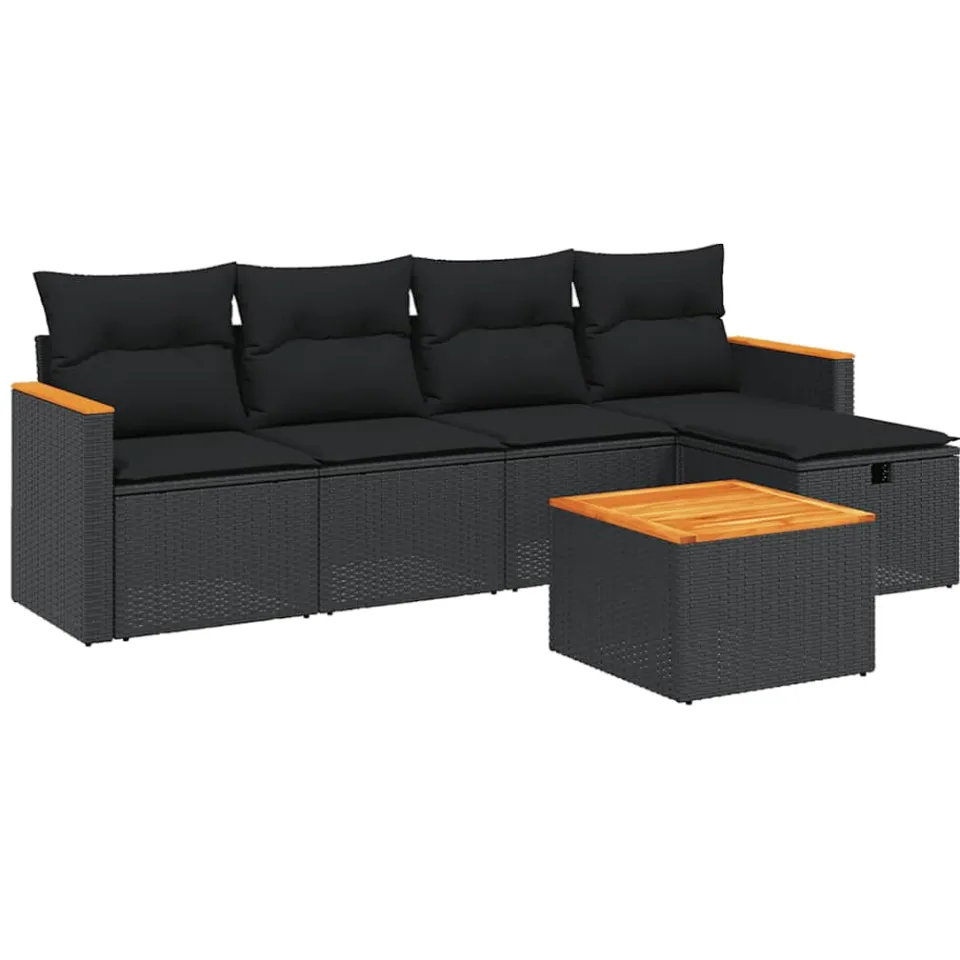 vidaXL 6-delige Loungeset met kussens poly rattan zwart, foto 3