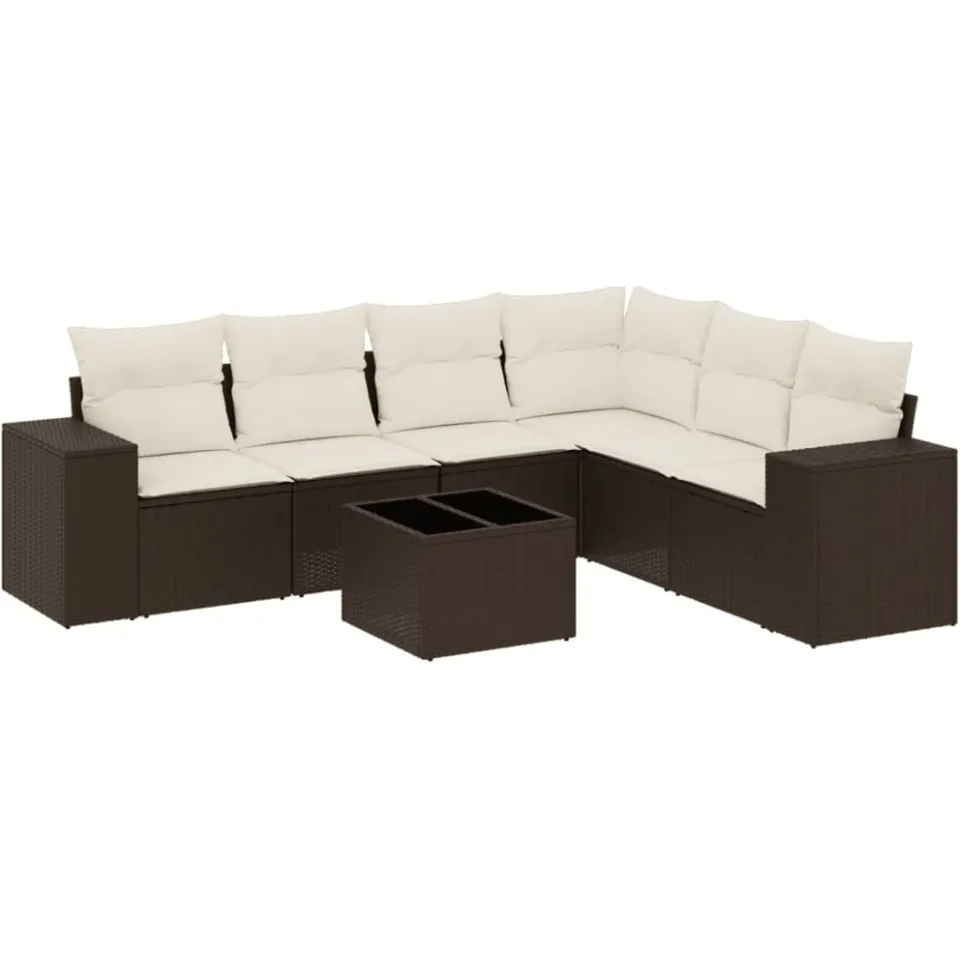 vidaXL 7-delige Loungeset met kussens poly rattan bruin, foto 4