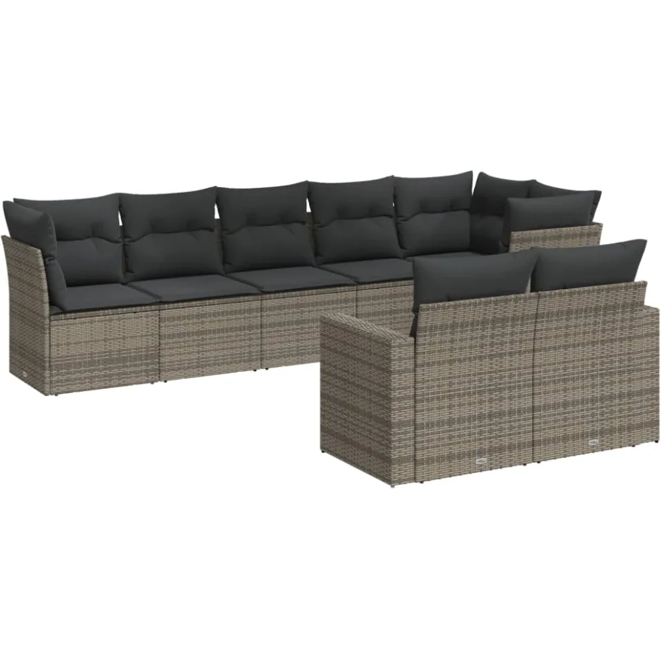 vidaXL 8-delige Loungeset met kussens poly rattan grijs