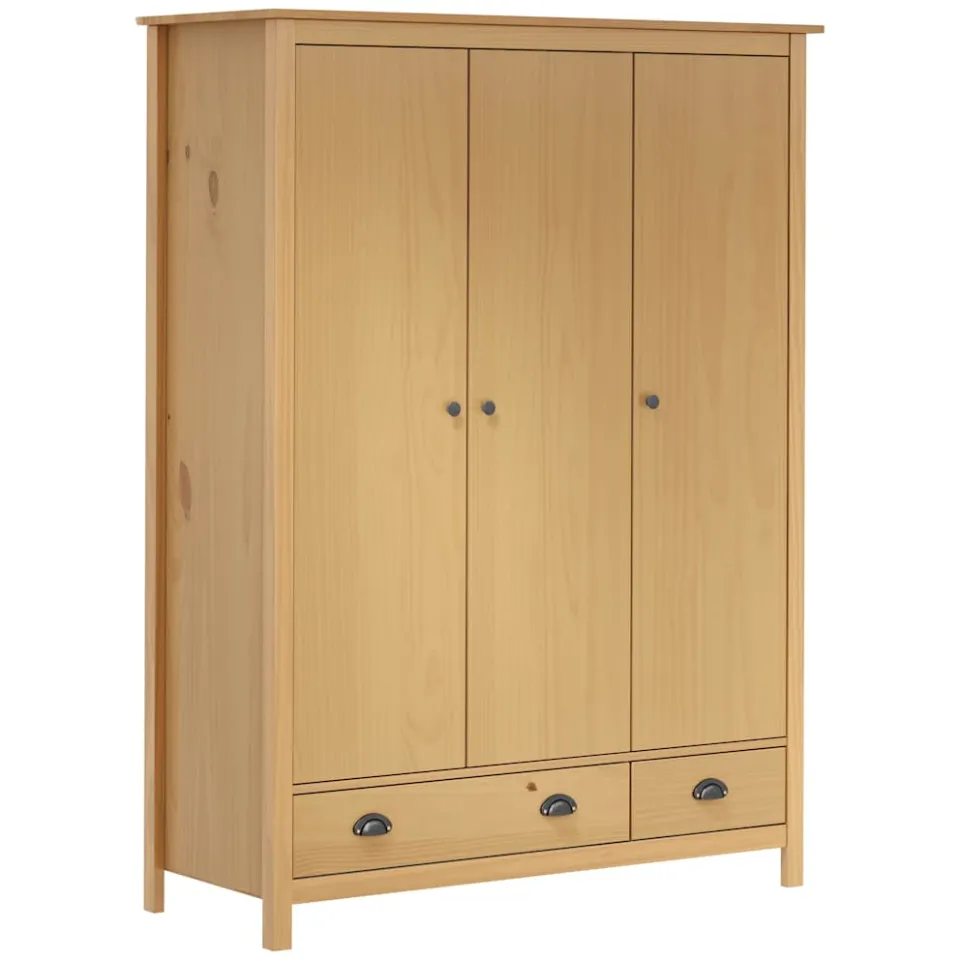 vidaXL Kledingkast Hill 3 deuren 127x50x170 cm massief grenenhout bruin, foto 3