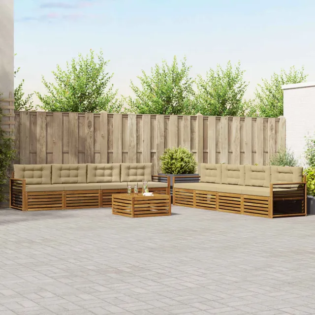 vidaXL Buiten bankenset 9 st 8-zits Natuurlijk en Beige