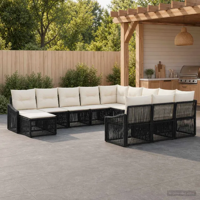 vidaXL Tuinbankenset 12 st 12-zits Zwart poly rattan, foto 2