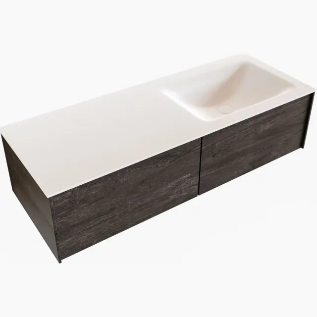 Boss & Wessing Badkamermeubel BWS Madrid Dark Brown 120x45x30 cm Mat Witte Solid Surface Wastafel Rechts (2 lades, 1 kraangat)