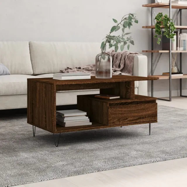 vidaXL Salontafel 90x49x45 cm bewerkt hout bruineiken, foto 2