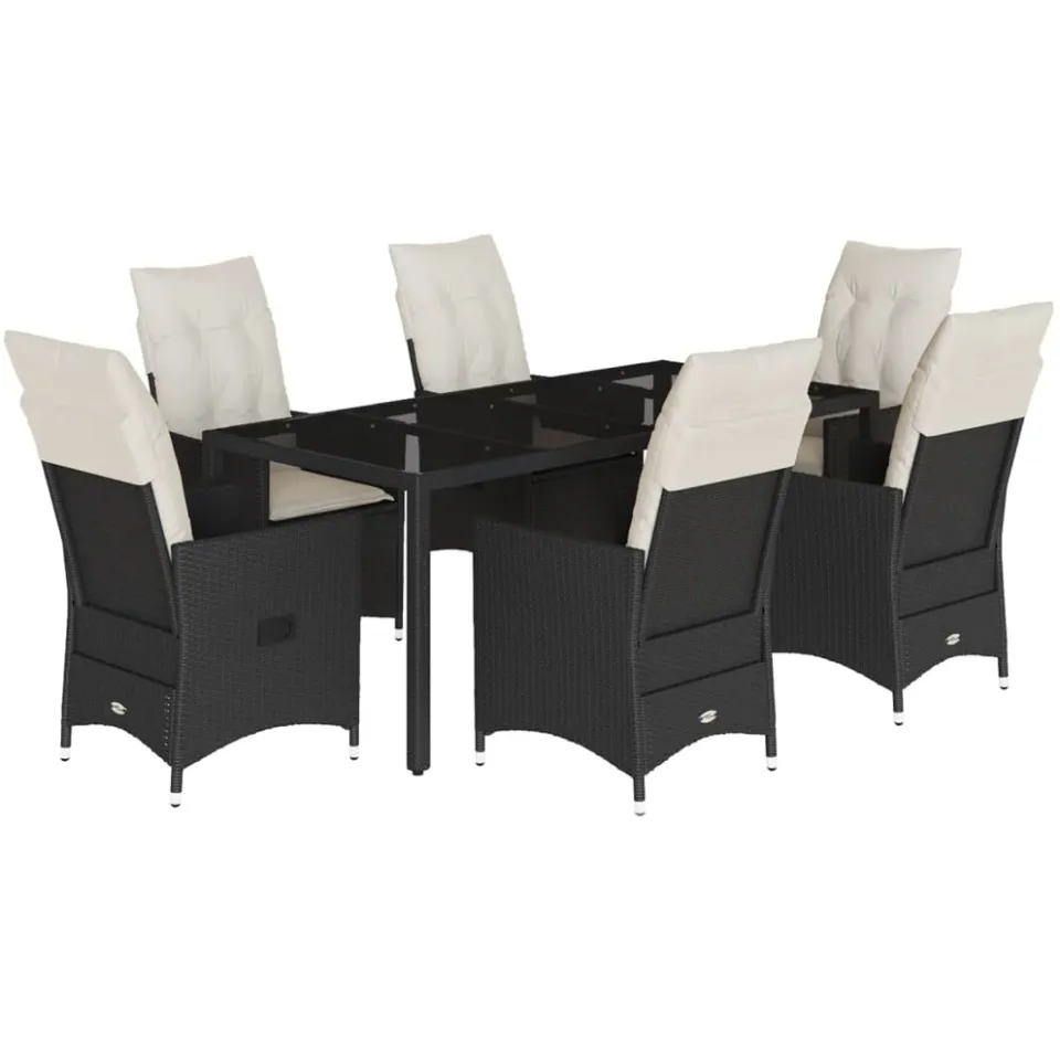 vidaXL 7-delige Tuinset met kussens poly rattan zwart, foto 3