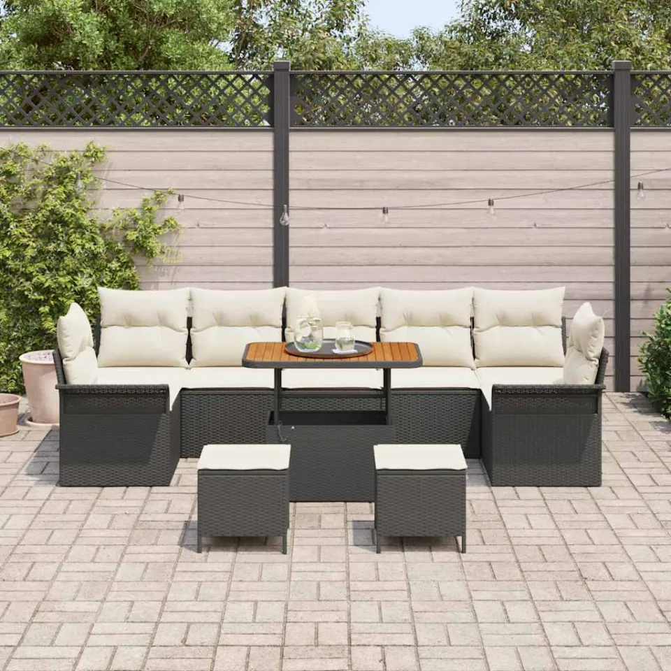 vidaXL Tuinbankenset 10 st Zwart poly rattan, foto 2