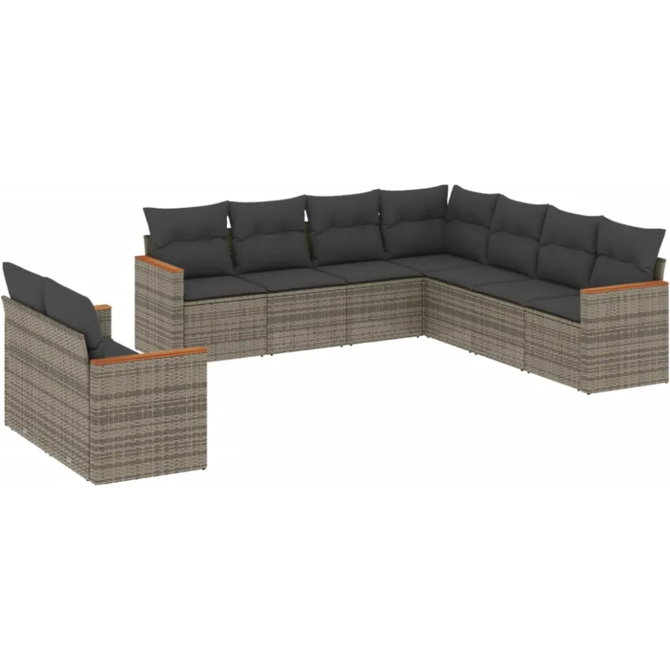 vidaXL 9-delige Loungeset met kussens poly rattan grijs, foto 3