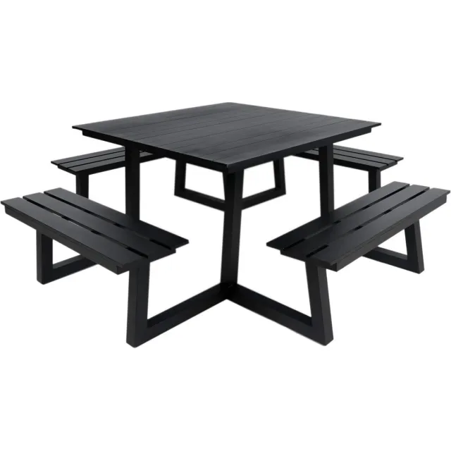 MaximaVida vierkante aluminium picknicktafel Dex 215 cm zwart - open instap