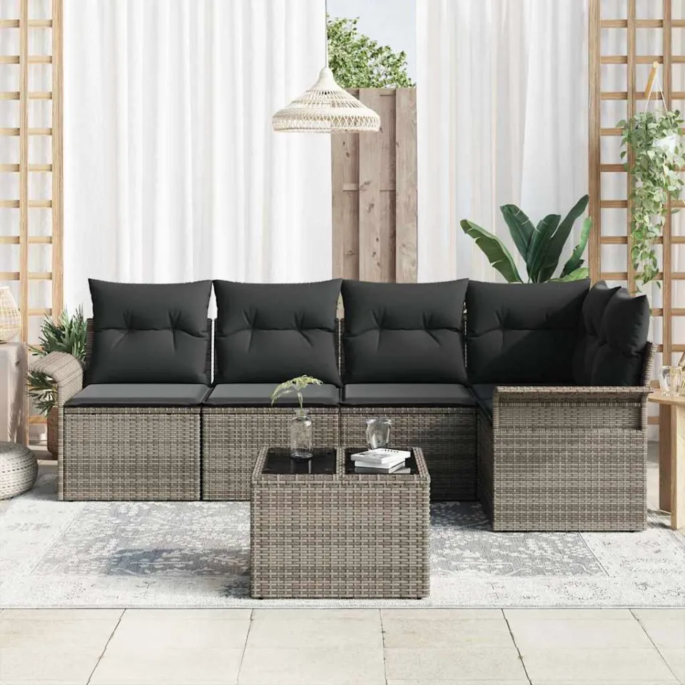 vidaXL Tuin Sofa Set 6 st Grijs poly rattan