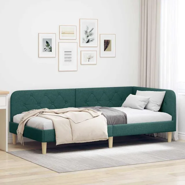 vidaXL Hoekbedframe Donkergroen 90 x 200 cm Stof