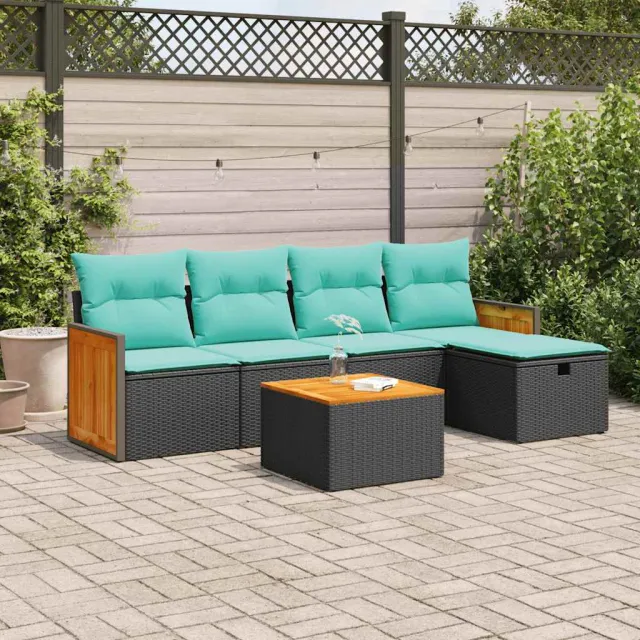 vidaXL 6-delige Loungeset met kussens poly rattan zwart, foto 2