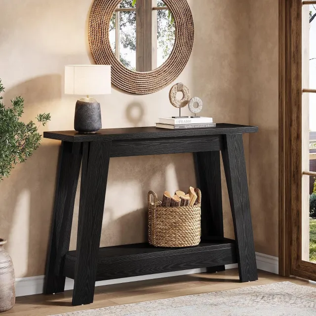 Tribesigns Consoletafe - smalle Sidetable met 2 niveaus en opbergruimte - zZwart - 105 x 30 x 80 cm - Console Tafel voor Hal, Woonkamer, Entree